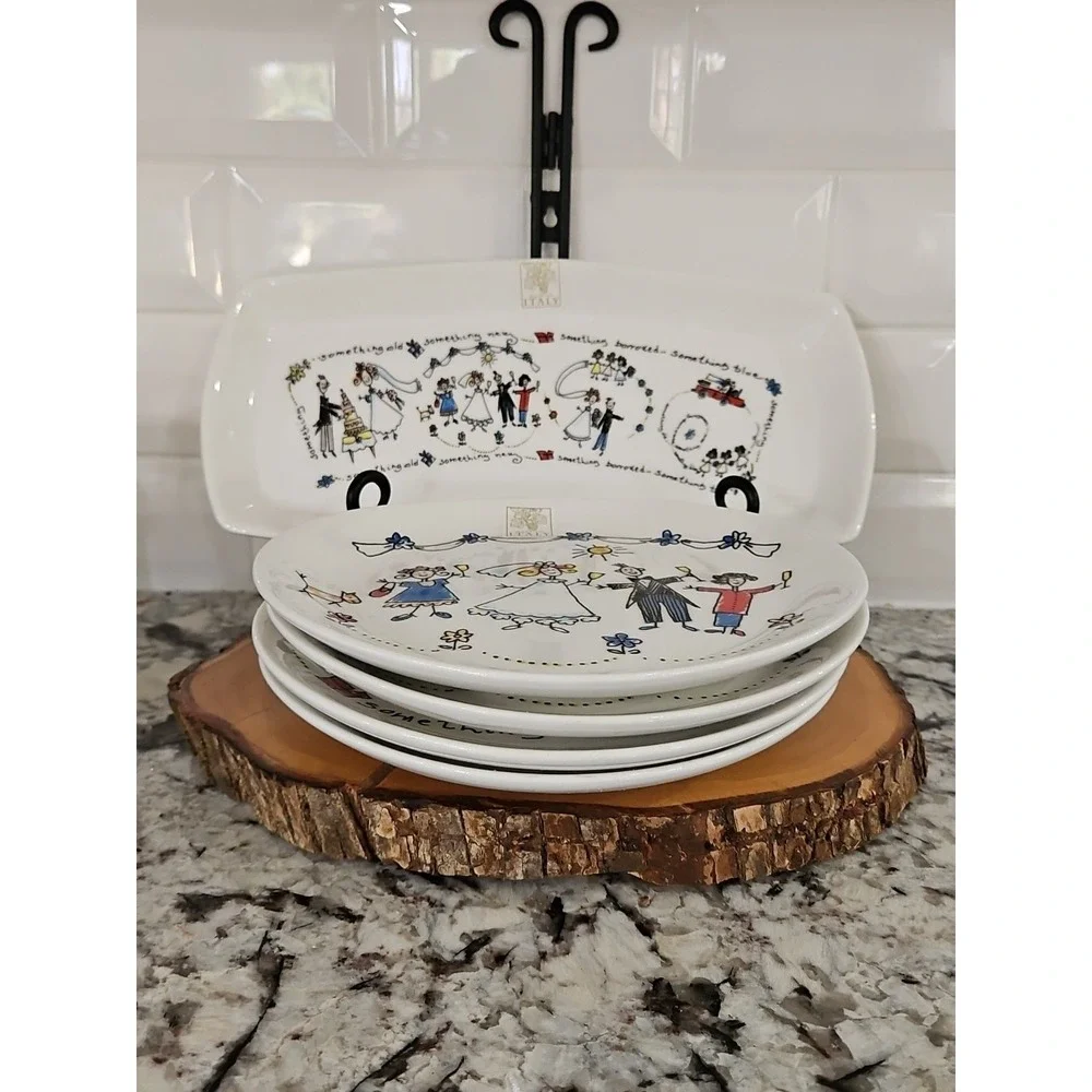 Opificio Etico‎ - SET OF 5- 1 Serving Platter 12.5 inc , 4 Plates 8.5 Inc